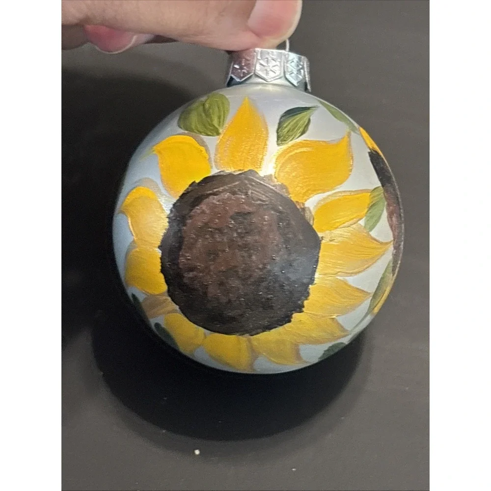 Hand-Painted Ball Ornaments Set 4 Vibrant Sunflower Christmas Thanksgiving
